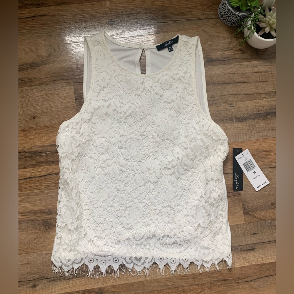 Leighton Lace-overlay Eyelash-fringe Blouse